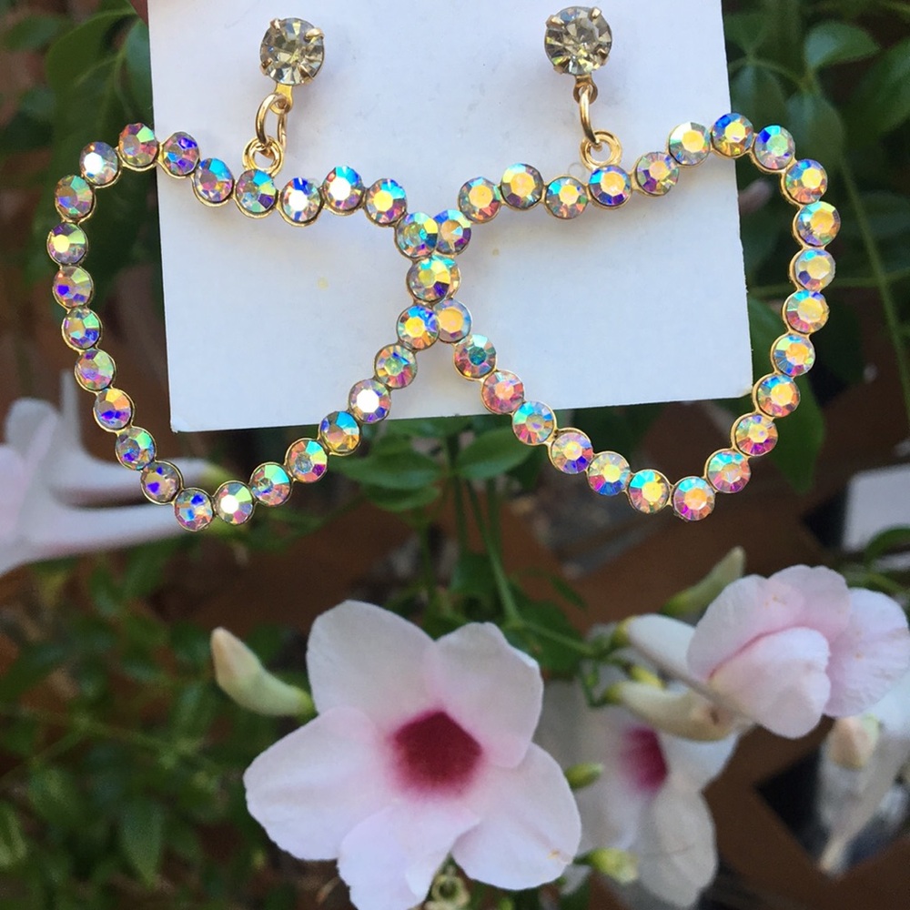 Aurora Borealis Crystal Heart Hoop Earrings - Picture 4 of 7